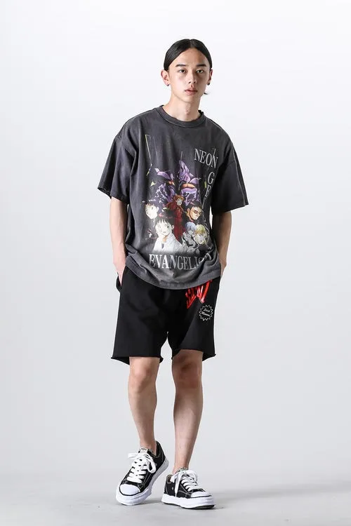 SAINT Mxxxxxx × EVANGELION NEON GNSIS TEE/BLK co-branded Neon Genesis Evangelion distressed short-sleeves, washed black S-XL, vintage NEW VINTAGE, top printing technology, garment dyeing, re-washed, distressed, correct co-branded main mark/washing mark